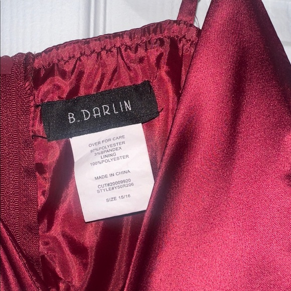 B Darlin Wine Satin Gown - Picture 4 of 6